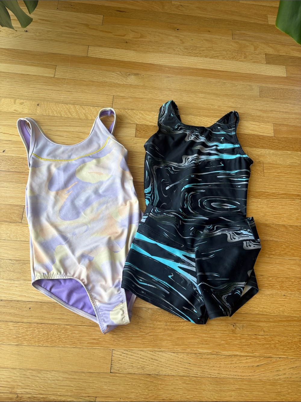 Kids One-Piece leotards - Lavender & Black Marble Styles 6-7 years old